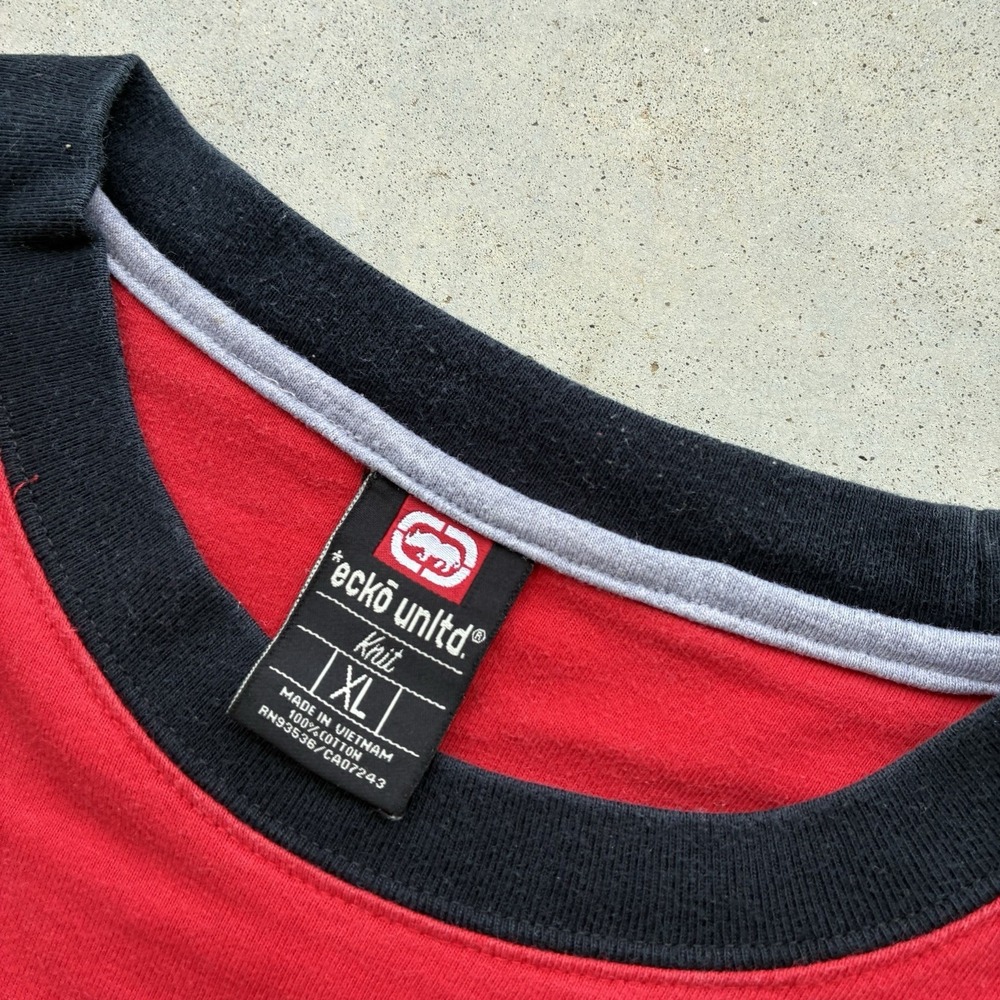 Vintage Y2K Ecko Unltd T-Shirt Men XL Ringer Embroidered Logo Red Knit Skater - Picture 3 of 6